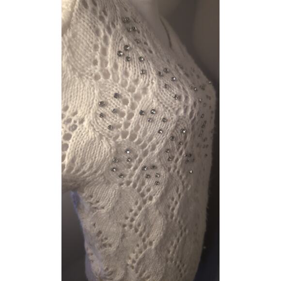 Red by BKE Pointelle white eyelet rhinestone layering sweater - Picture 6 of 9